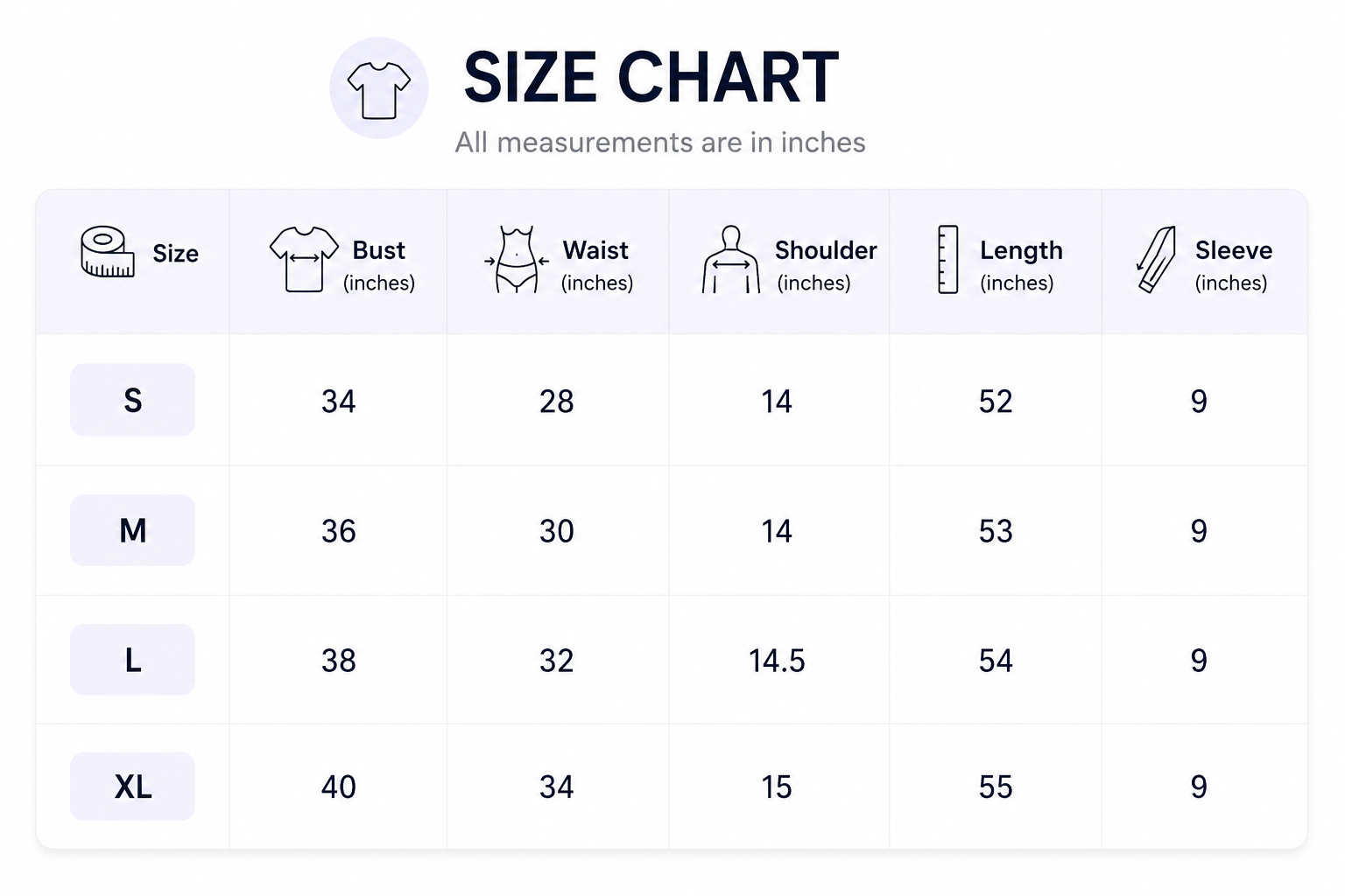 Size chart for Navy Blue & Brown Floral Printed Maxi Dress